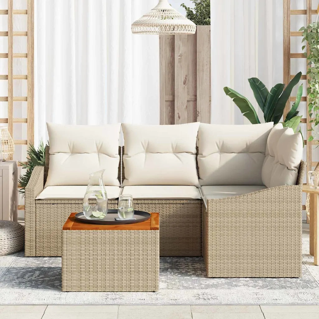 Set Divano da Giardino con cuscino 5 pcs Beige polyrattan