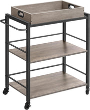 VASAGLE Carrello da Cucina con Vassoio Rimovibile, Carrello Portavivande Fisso o con Ruote, Struttura in Acciaio, Scaffale Cucina 40 x 72 x 86 cm, Greige e Nero Inchiostro LRC072B02