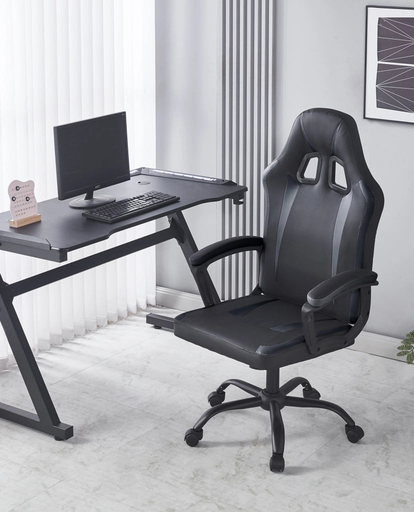 Sedia Gaming Adulto Professionale SimilPelle Reclinabile Con Braccioli Poltrona Ufficio Regolabile in Altezza Pistone Gas Gamer Portata 150 Kg Nero