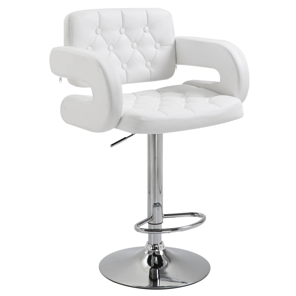 EasyComfort Sgabello Alto Moderno da Bar con Schienale e Braccioli, Regolabile e Girevole, per Cucina o Pub, 64x50x94-114cm, Bianca