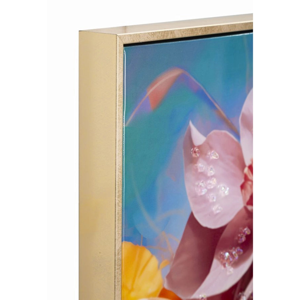 Stampa su Tela Fiori 1, Multicolore, Tessuto, 92x62x4 cm