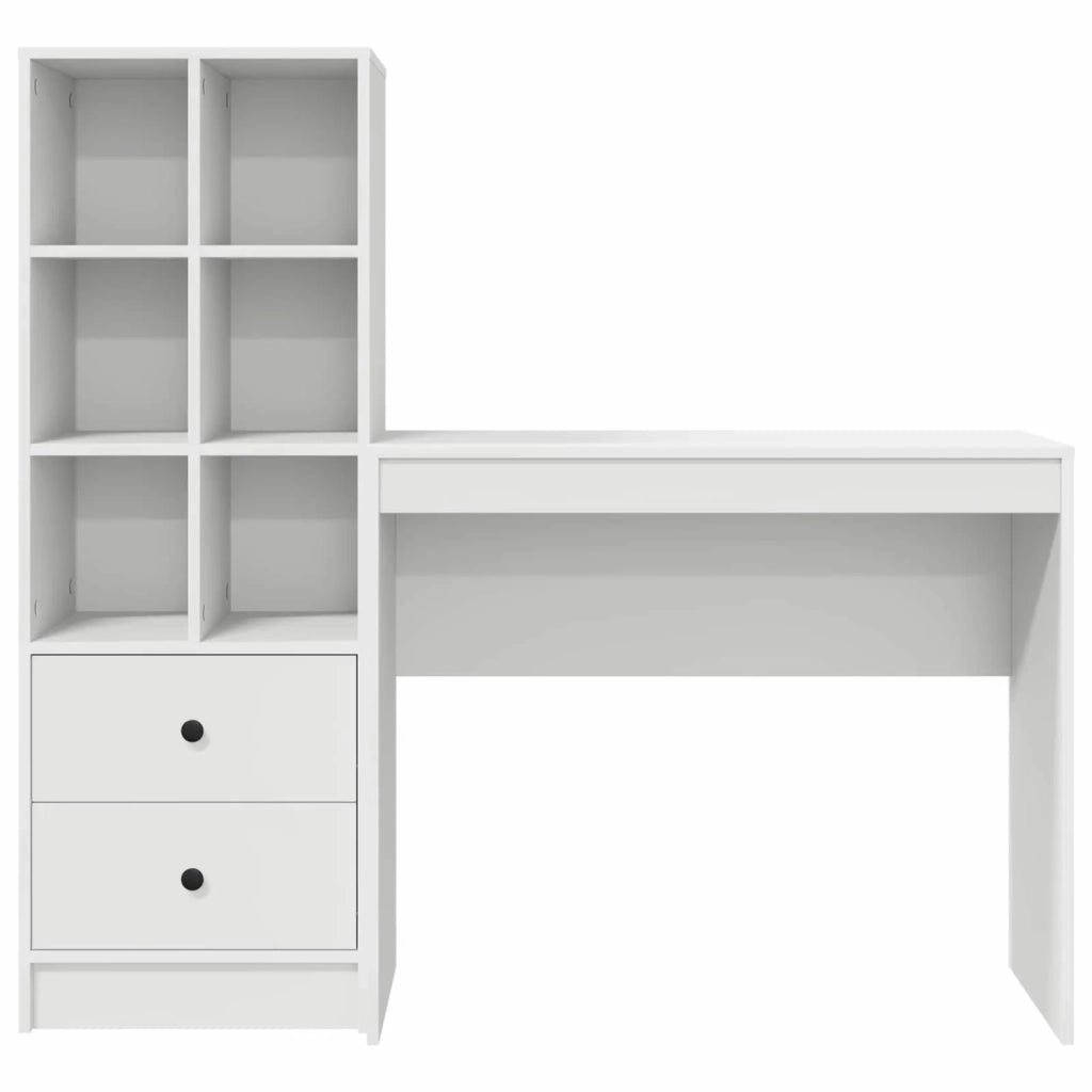 Scrivania | Tavolo da Ufficio con cassetto con lo scaffale 2 pz Bianco