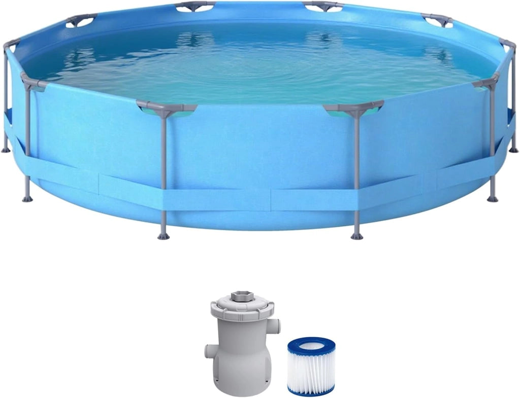 Piscina Fuori Terra, Piscina da Esterno Rotonda Ø300 X 76 CM, 4383L, Struttura in Metallo, PVC Resistente, con Pompa e Filtro, Blu