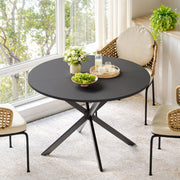 Tavolo da pranzo rotondo con base a X in ferro e piano in pannello truciolare nero per cucina diametro 120 cm