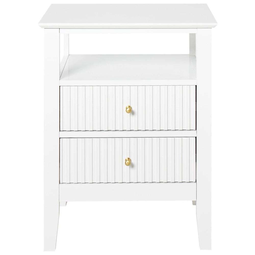 Set di 2 Comodini a 2 cassetti MDF bianco 1 ripiano Maniglia oro Camera da letto Elegante