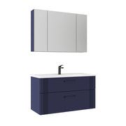 Set mobile lavabo con specchio (2 pezzi) "Bari 100 v2" - 100 x 45 x 55 cm - Blu navy opaco