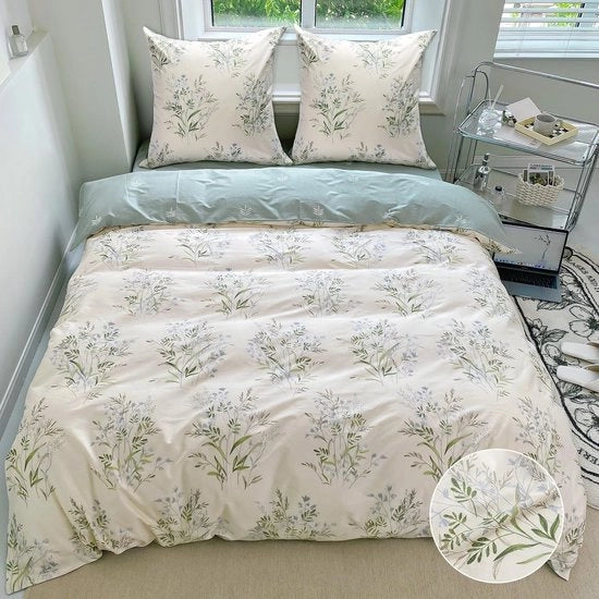 Set di coperte 200x200 motivi floreali, 3 pezzi di set di coperte, coperte 100% cotone, certificato ÖkoTex e adatto per persone con allergie, 1 coperta e 3 cuscini 80x80.