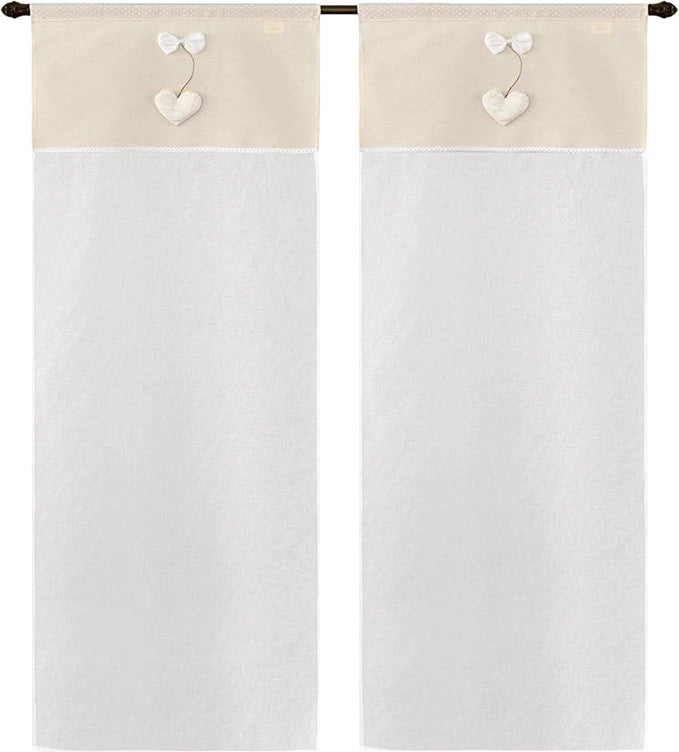 Tende Finestre Porte Interno Coppia 2pz Tessuto Semitrasparente Shabby Chic Rustica 60x240 Cm Beige