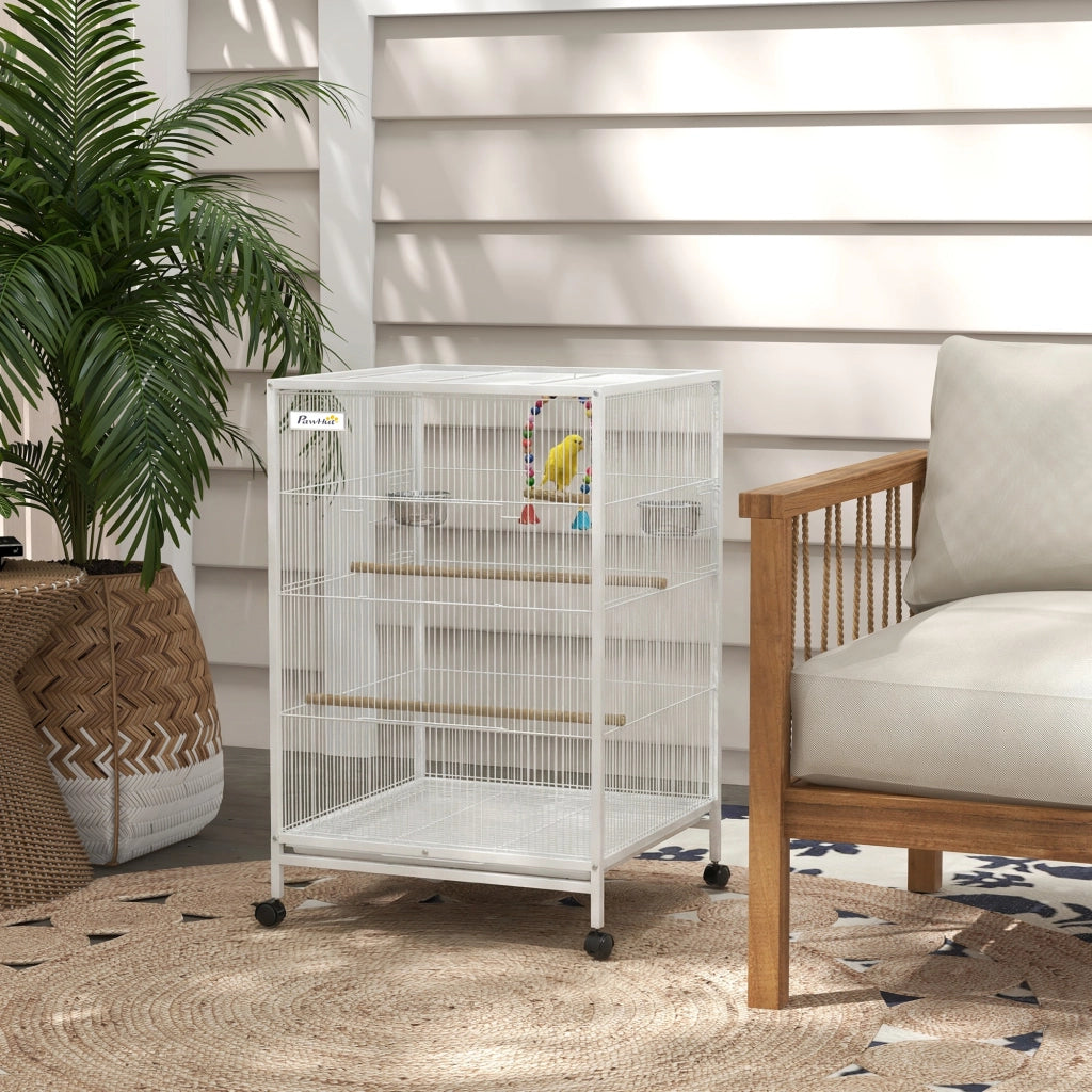 Gabbia per Uccelli con Ruote ¨C zephmum ¨C 48x46x78 cm Bianco