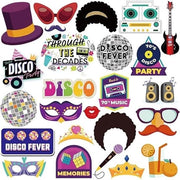 Kit di accessori fotografici da 25 pezzi - Stile anni '70 - Accessori per feste - Fotocabina - Bastone di bambù - Scatola robusta in cartone