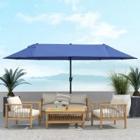 Ombrellone da Giardino Doppio con Apertura a Manovella, Acciaio e Poliestere, 460x270x240 cm, Blu