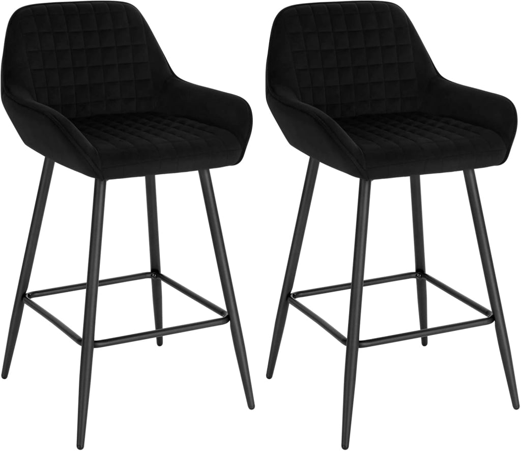 WOLTU Set di 2 Sgabelli da Bar, Sedie da Cucina, con Schienale & Braccioli, Struttura in Acciaio, Seduta Ampia in Velluto Altezza di 64 cm, Colore Nero BH372sz-2