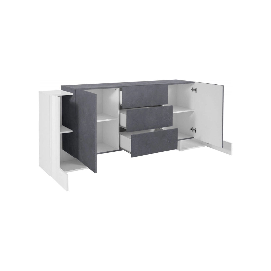 Madia Alchemy, Credenza 4 Ripiani Made in Italy, 210x45x85h cm Bianco Lucido
