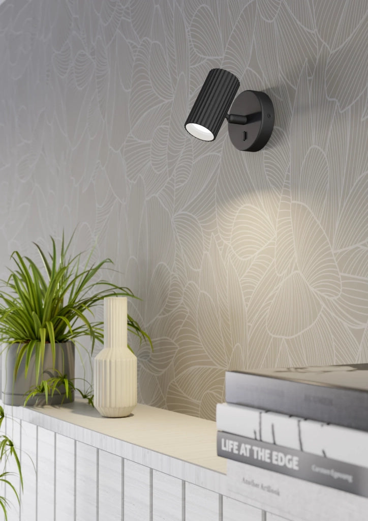 Applique Moderna Portillo Alluminio Nero 1 Luce Gu10 Ip20