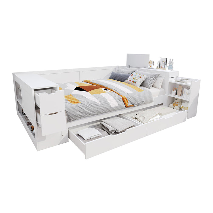Letto a castello multifunzionale - Xylo - 140x190 cm - Bianco - Con cassetti e ripiani