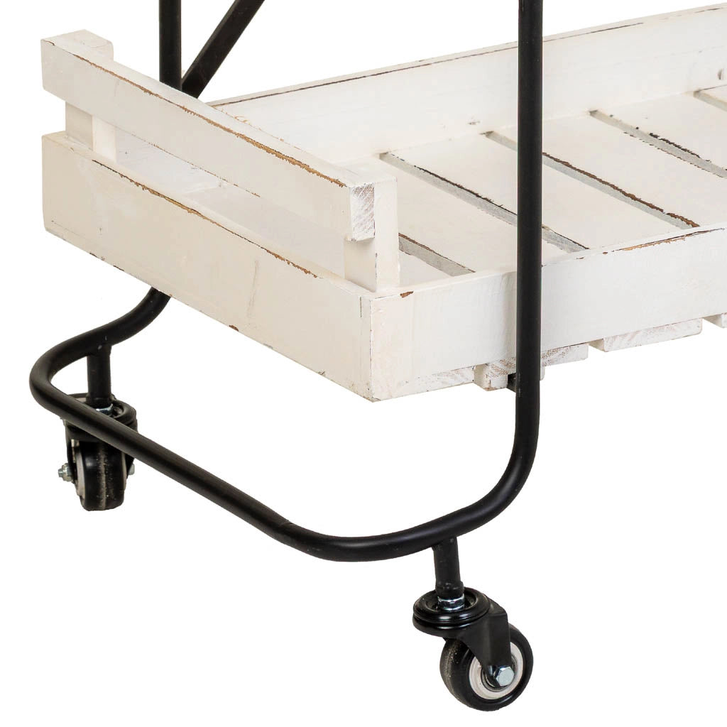Carrello in legno bianco con 3 vassoi 89x38x110h cm
