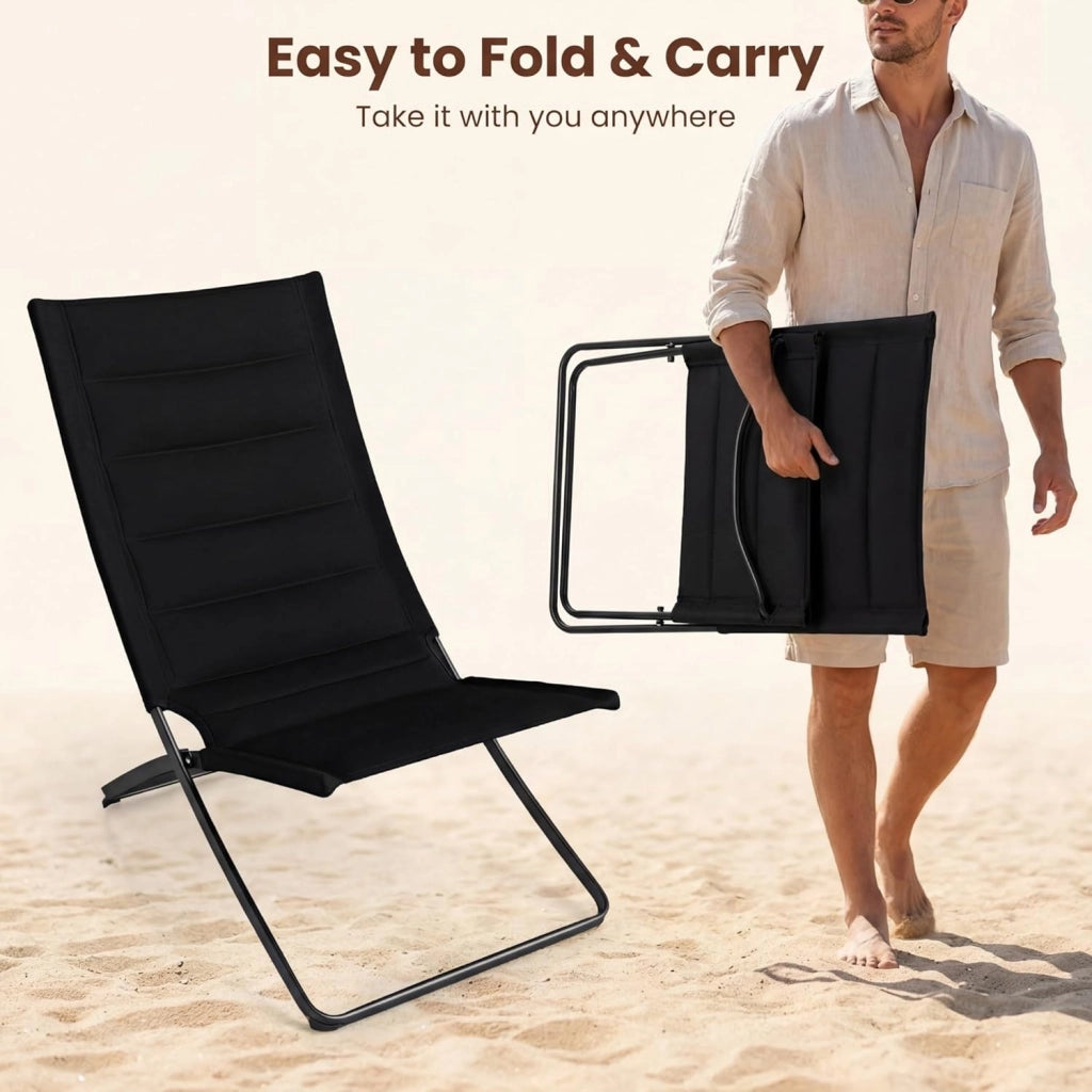 Set di 2 sedie pieghevoli, portatili, da campeggio con telaio in metallo, pieghevoli, con piedini antiscivolo, portata 180 kg, sedia a sdraio per pesca, picnic, piscina, giardino, balcone