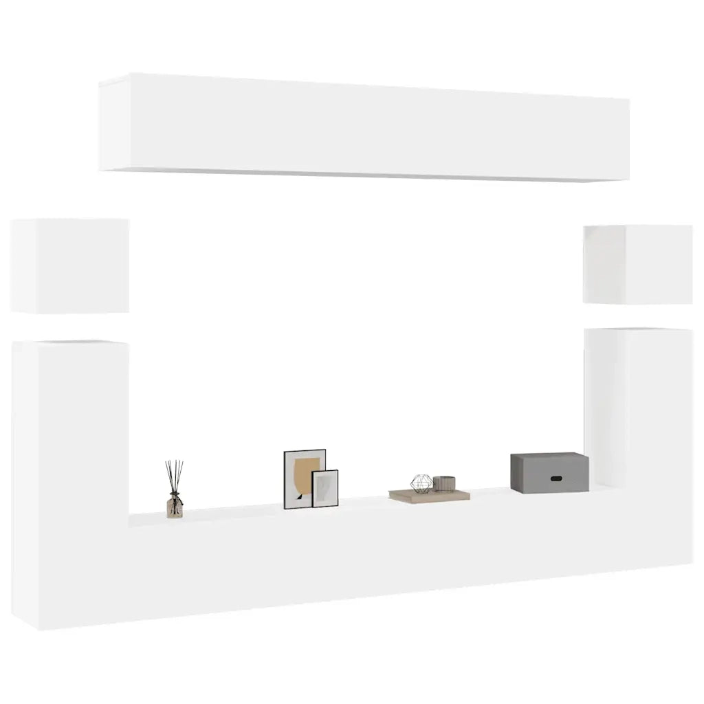 Set Mobili Porta TV 8pz Bianco in Legno Multistrato cod mxl 33942