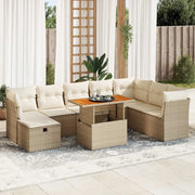 Set Divano da Giardino 9 pz con Cuscini Beige Polyrattan Acacia 3327989