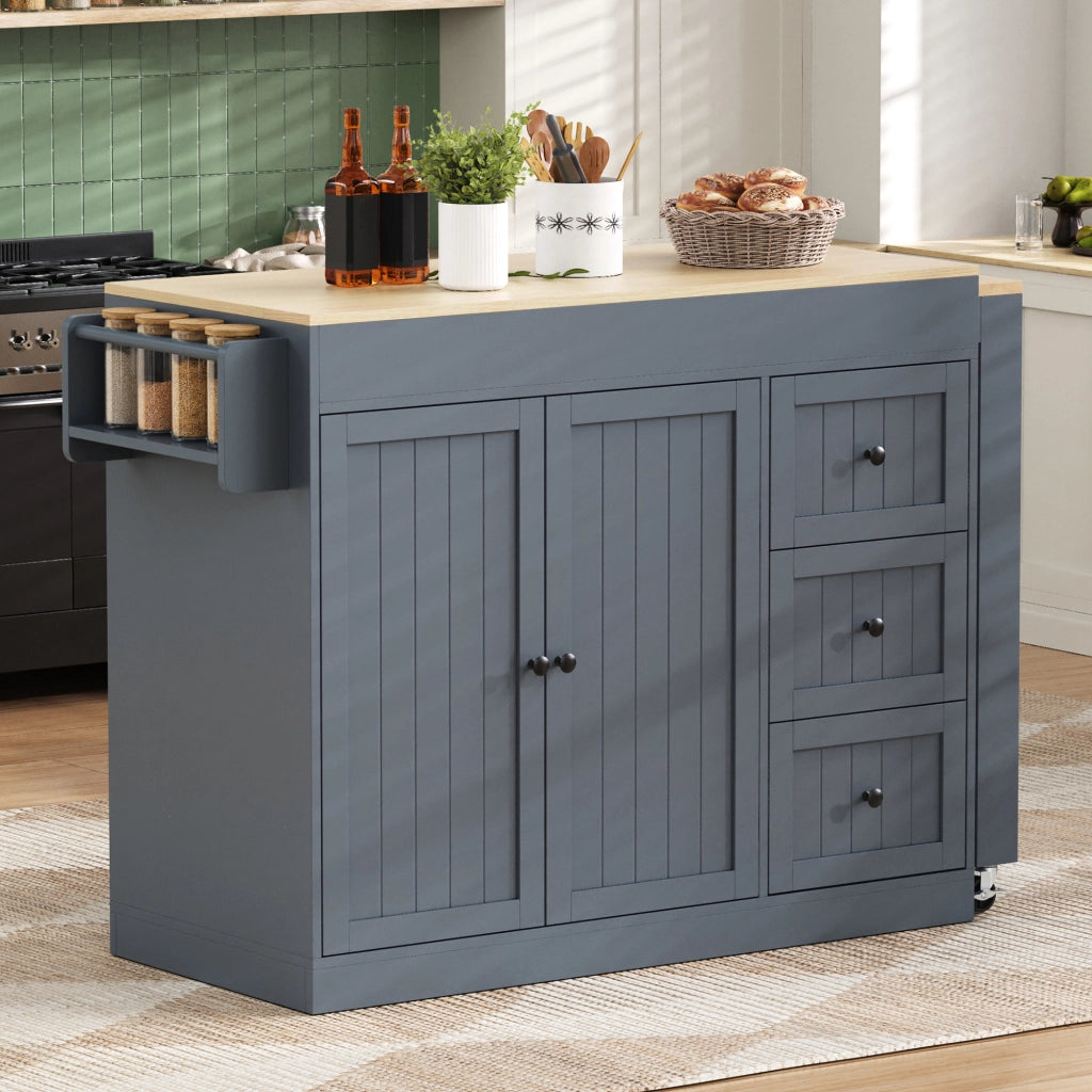 Carrello cucina con 3 cassetti; ripiani regolabili e piano estraibile per cucina e sala da pranzo