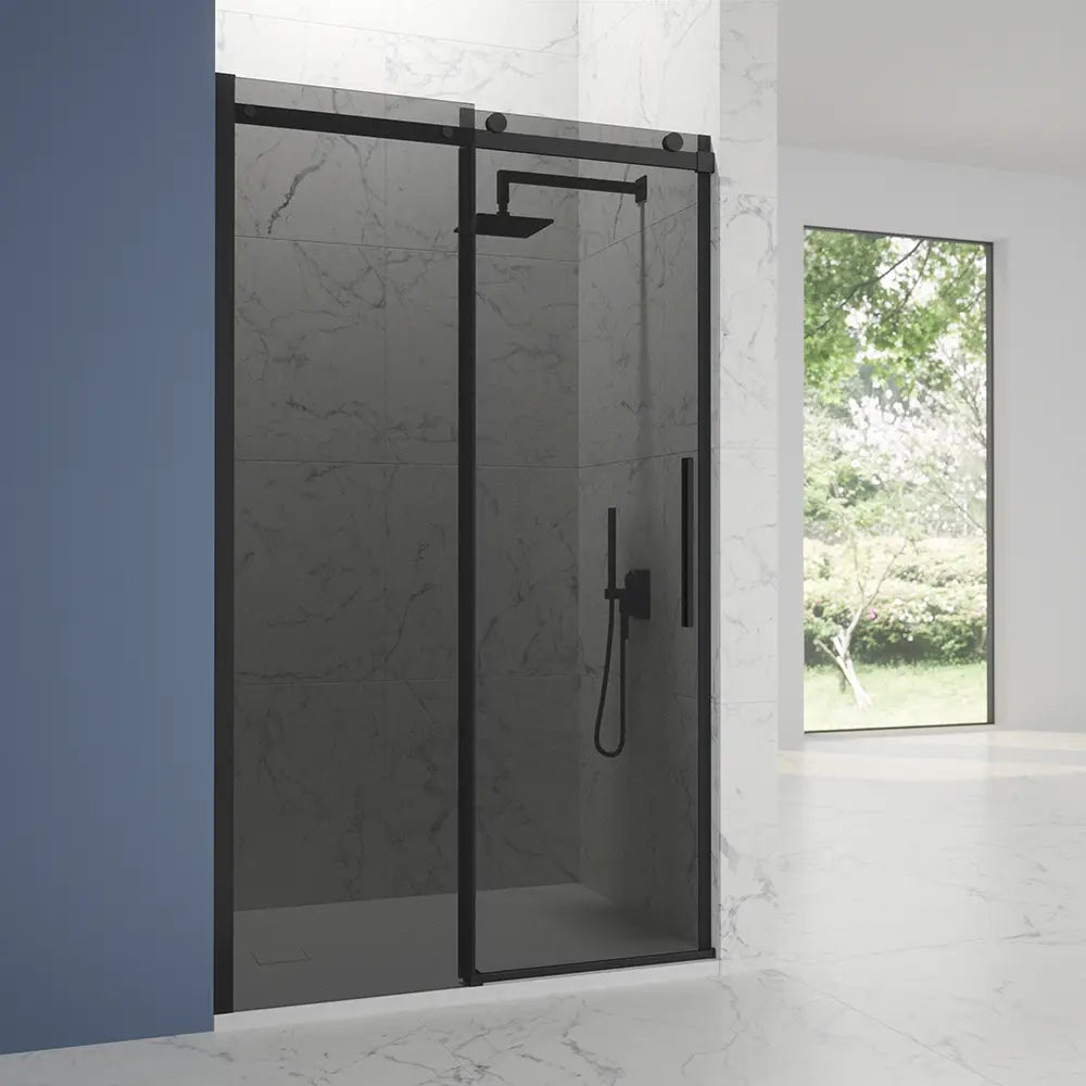 Porta doccia 120cm apertura scorrevole profili nero opaco vetro 8mm fumé h195 | Creta