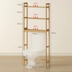 Scaffale bagno sopra WC in bambù naturale con 3 ripiani e sistema antiribaltamento