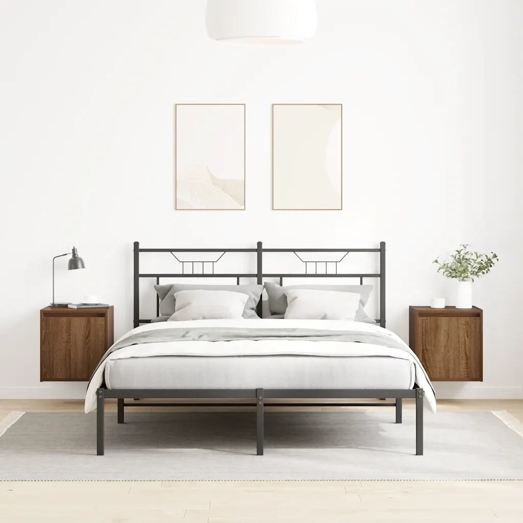 Set di 2 Comodini | Armadio da Notte | Mobiletto da notte a Muro Rovere Marrone 38x34x40 cm