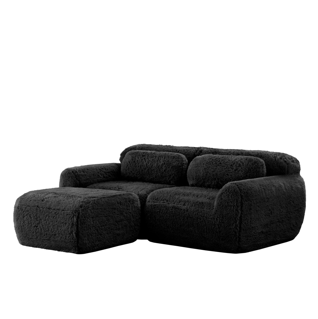 Divano modulare angolare 2 posti a L 204x179x73 cm in tessuto plush nero; senza montaggio