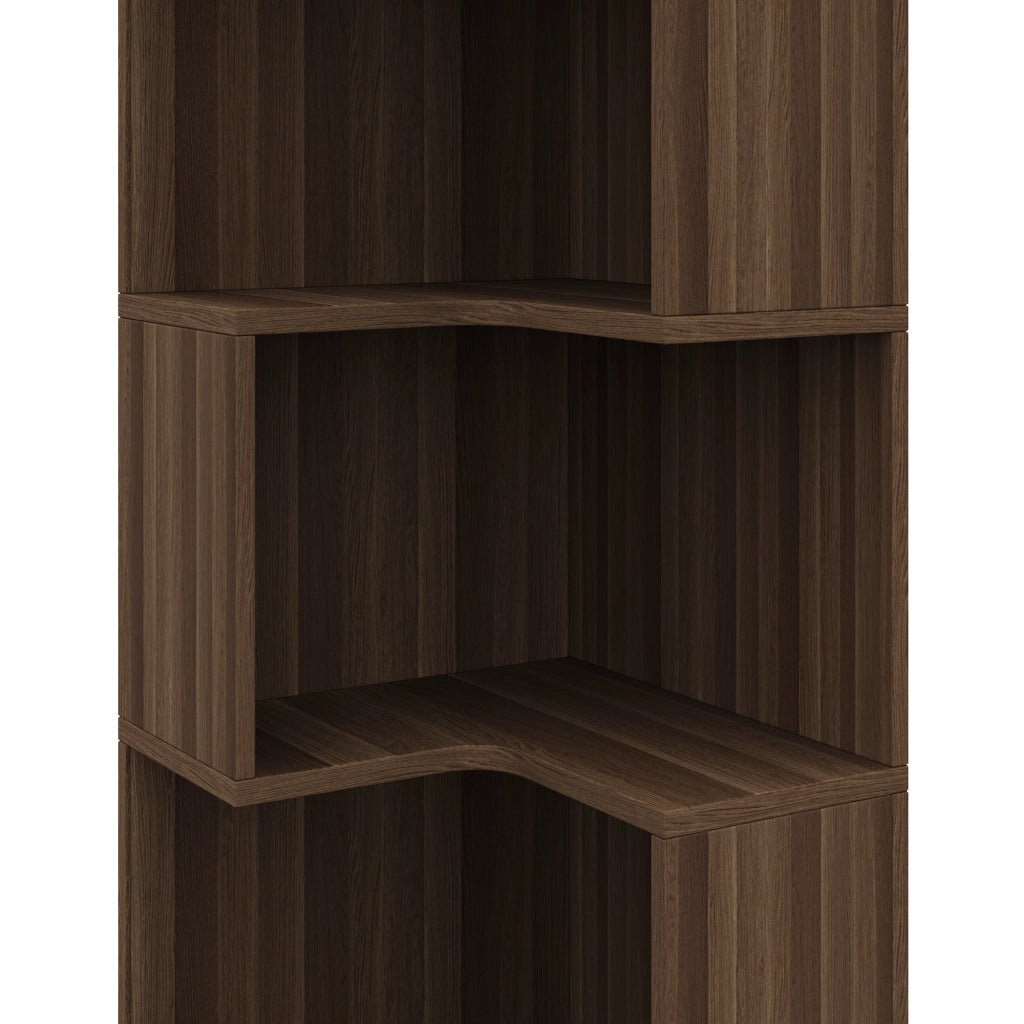 Libreria angolare a L con illuminazione LED controllabile via app, 45 x 43,5 x 180 cm, marrone