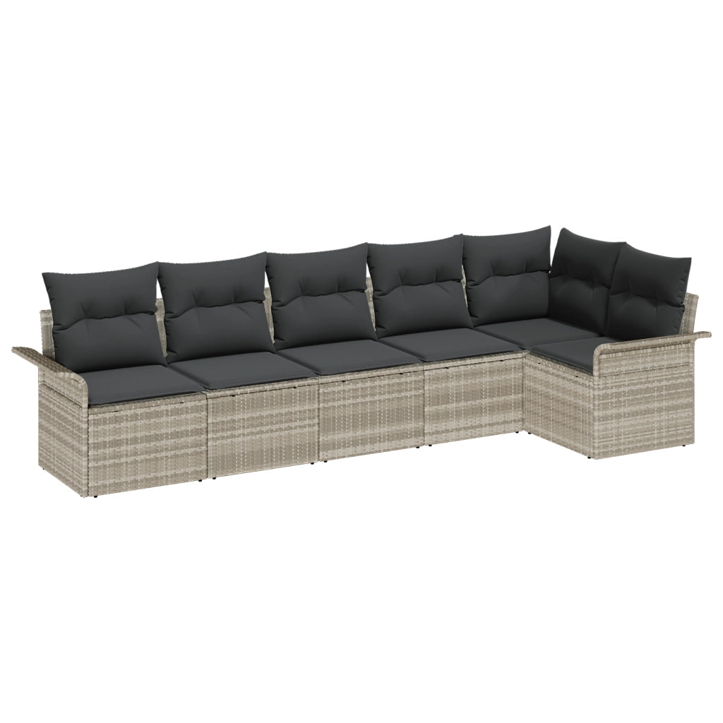 Set Divano da Giardino 6 Pezzi con Cuscini Grigio Chiaro Polyrattan