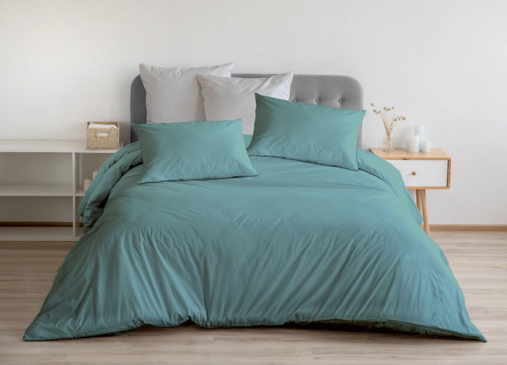 Completo Lenzuola In 100% Cotone Percalle Made In Italy Tinta Unita - Singolo - Verde