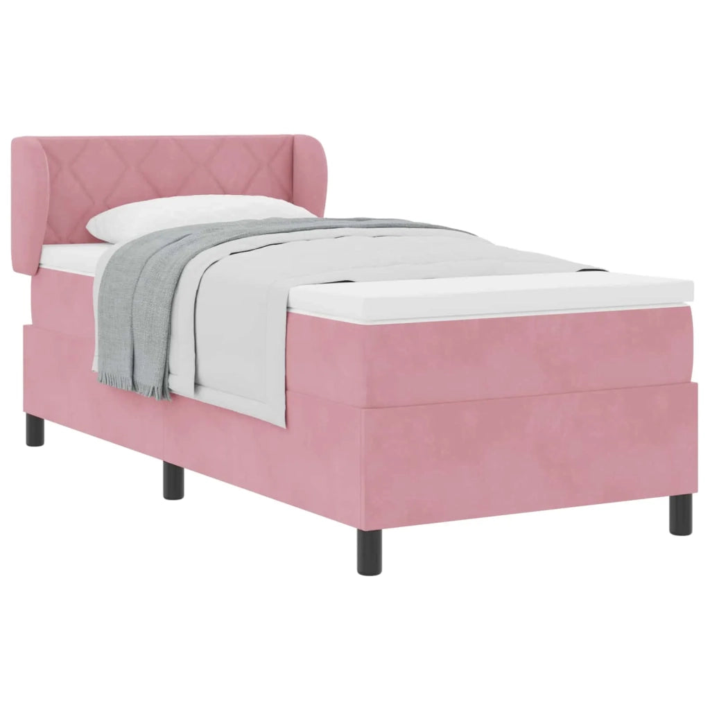 Letto a molle con materasso Rosa 90 x 200 cm Velluto 3340429