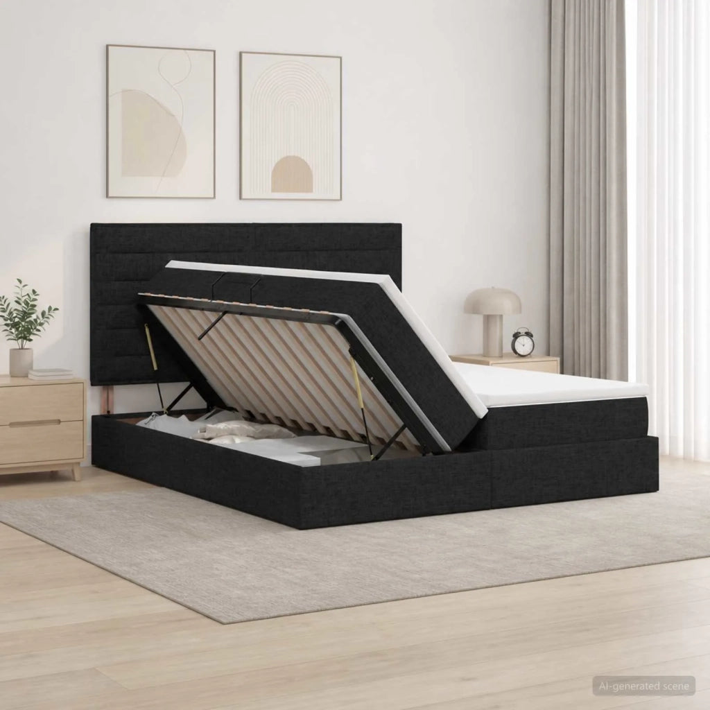 Letto con contenitore LED e materasso Nero 180 x 200 cm Tessuto 3460220