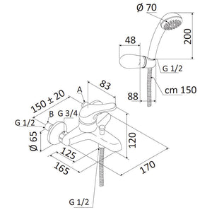 Rubinetto Miscelatore Monocomando Vasca Esterno Doccetta in Ottone Mariani Epic Cromato