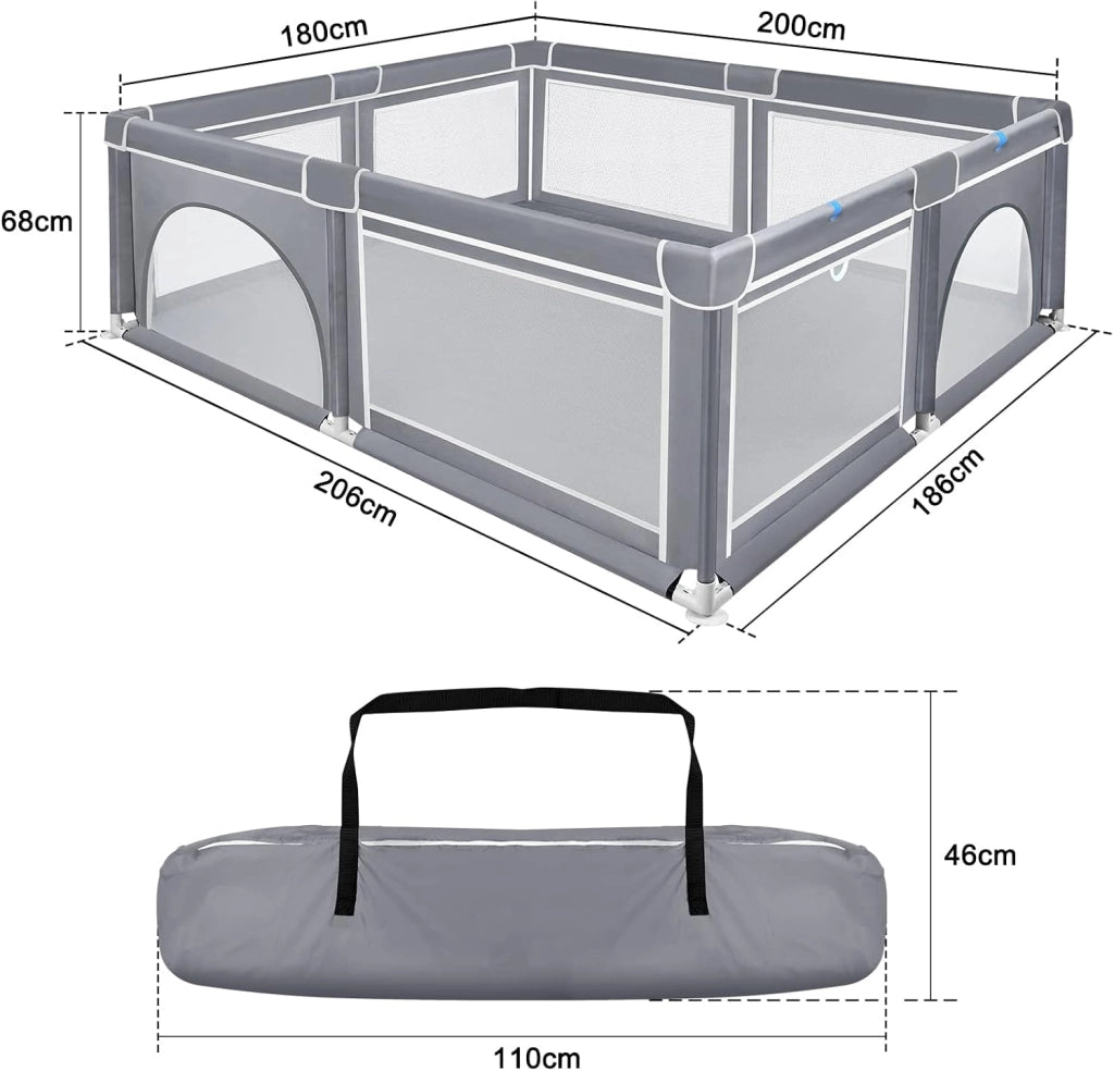 Box per bambini, 180 x 200 cm, in tessuto Oxford, con rete traspirante e porta con cerniera, portatile, grande area giochi di sicurezza per bambini