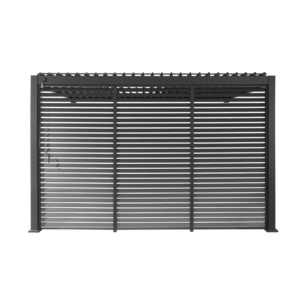 Pergola bioclimatica in alluminio addossata 3x4m + 3 persiane 1.3m,