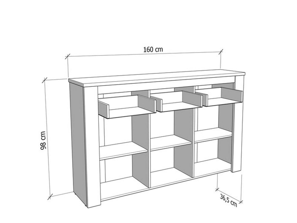 Madia Scena, Credenza 3 Ripiani, 160x36.5x98h cm Bianco Larice