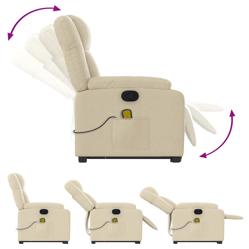 Poltrona Alzapersona Massaggiante Reclinabile Crema in Tessuto