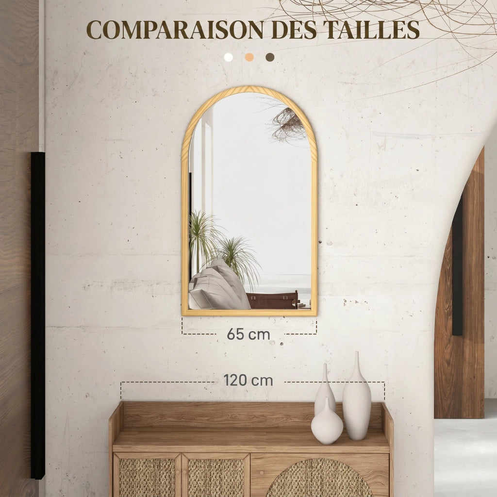 Specchio ad arco in legno per parete ¨C zephmum ¨C naturale 110x65 cm