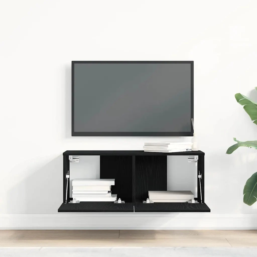 Mobile TV 2 pcs Rovere Nero 80 x 30 x 30 cm Legno multistrato 862784