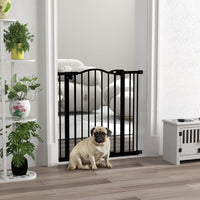 Cancelletto per Cani Estensibile 74-87x78 cm con 2 Blocchi e Chiusura Automatica in Metallo e Plastica Nero