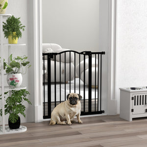Cancelletto per Cani Estensibile 74-87x78 cm con 2 Blocchi e Chiusura Automatica in Metallo e Plastica Nero
