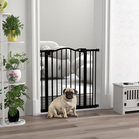 Cancelletto per Cani Estensibile 74-87x78 cm con 2 Blocchi e Chiusura Automatica in Metallo e Plastica Nero