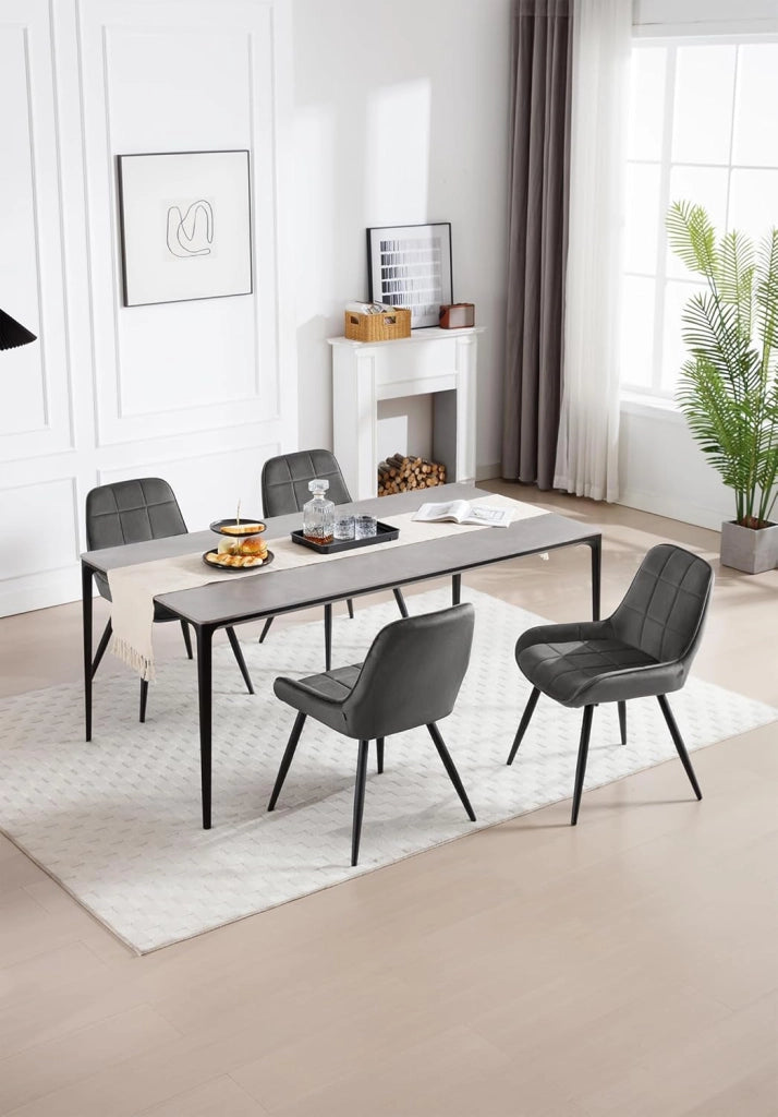 Set di 6 Sedie da Pranzo con Schienale Curvo, Sedie Ergonomiche in Velluto e Metallo, Poltroncina imbottita per Salotto, Ufficio, Camera da Letto, Grigio scuro BH331dgr-6