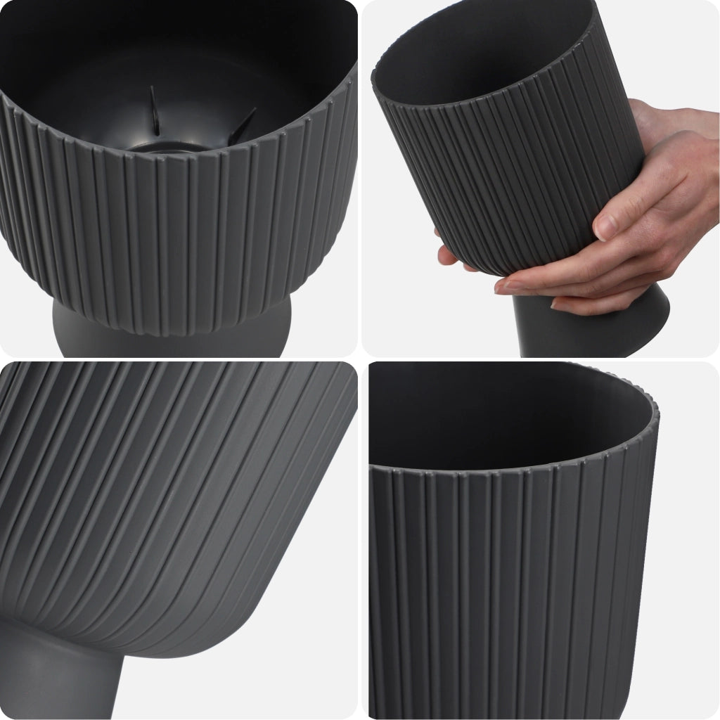 Vaso da fiori KADAX, vaso per fiori, da giardino, con coperchio in plastica, 14 cm, supporto per fiori, grigio
