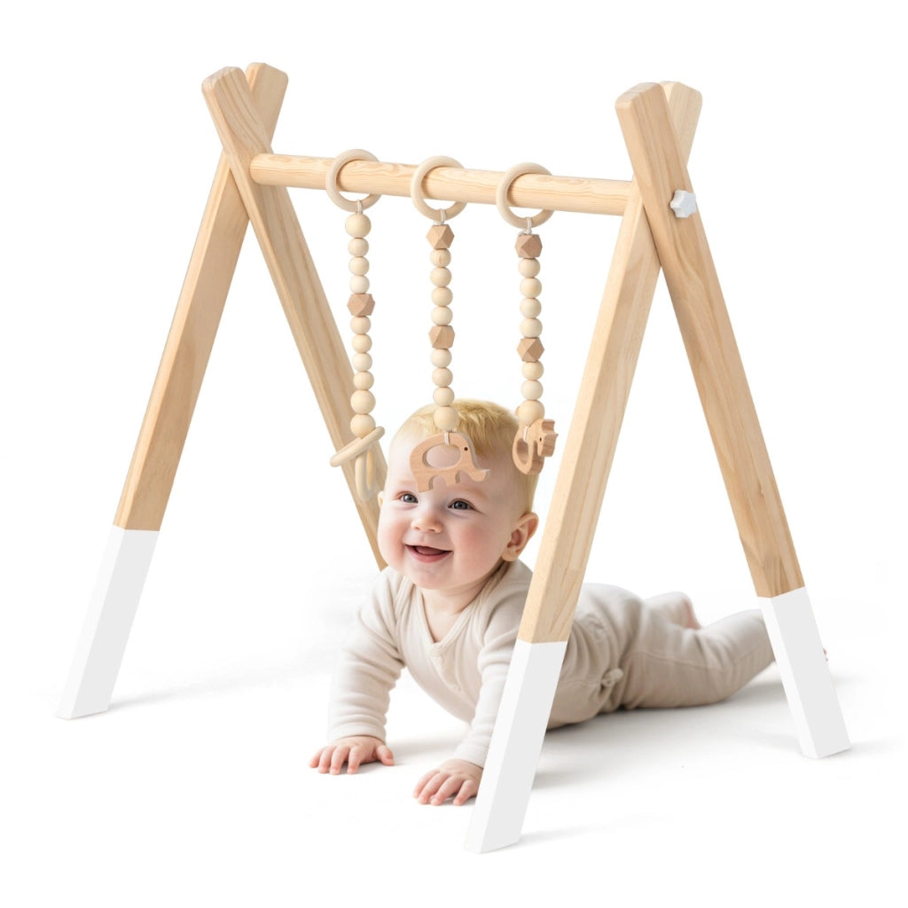 Palestrina con giocattoli pieghevole per bambini + 3 mesi, Centro di attivit¨¤ di legno 60x44x60cm Bianco-Giocattoli educativi