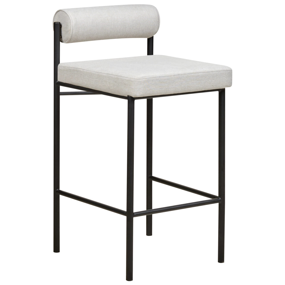 Set di 2 sedie da bar Rivestimento in tessuto grigio chiaro Gambe in metallo nero Sgabelli senza braccioli Schienale curvo Sala da pranzo moderna Cucina
