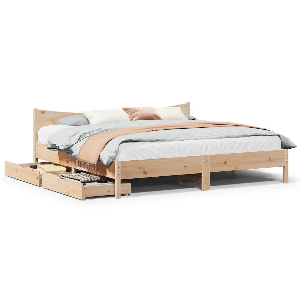 Giroletto con Cassetti 200x200 cm in Legno Massello di Pino 3301893