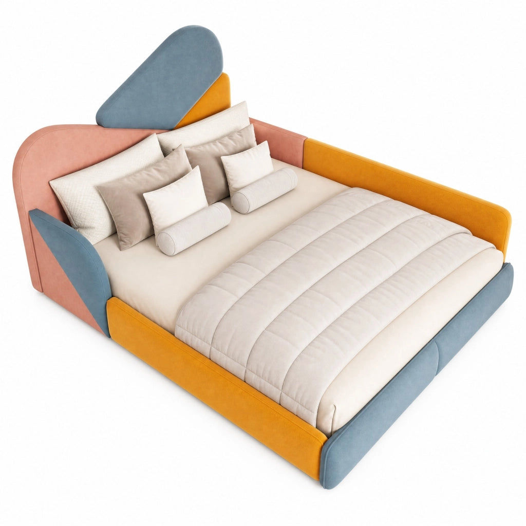 Letto con Sponda 140x200 cm - Letto Singolo in Velluto con Testiera e Blu Multicolore