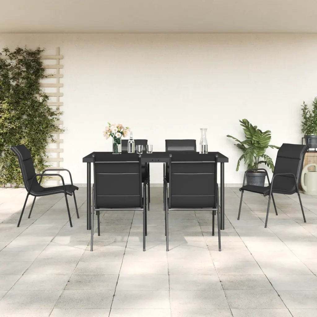 Set da Pranzo da Giardino 7 pz Nero in Acciaio e Textilene 3200699